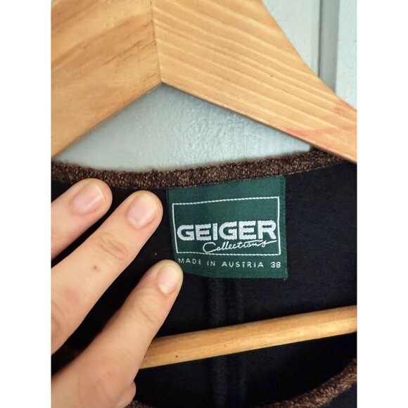 Geiger Tyrol Sweater Cardigan 38 8 Austria Pure New Boiled Wool Black Jacket - Picture 3 of 5